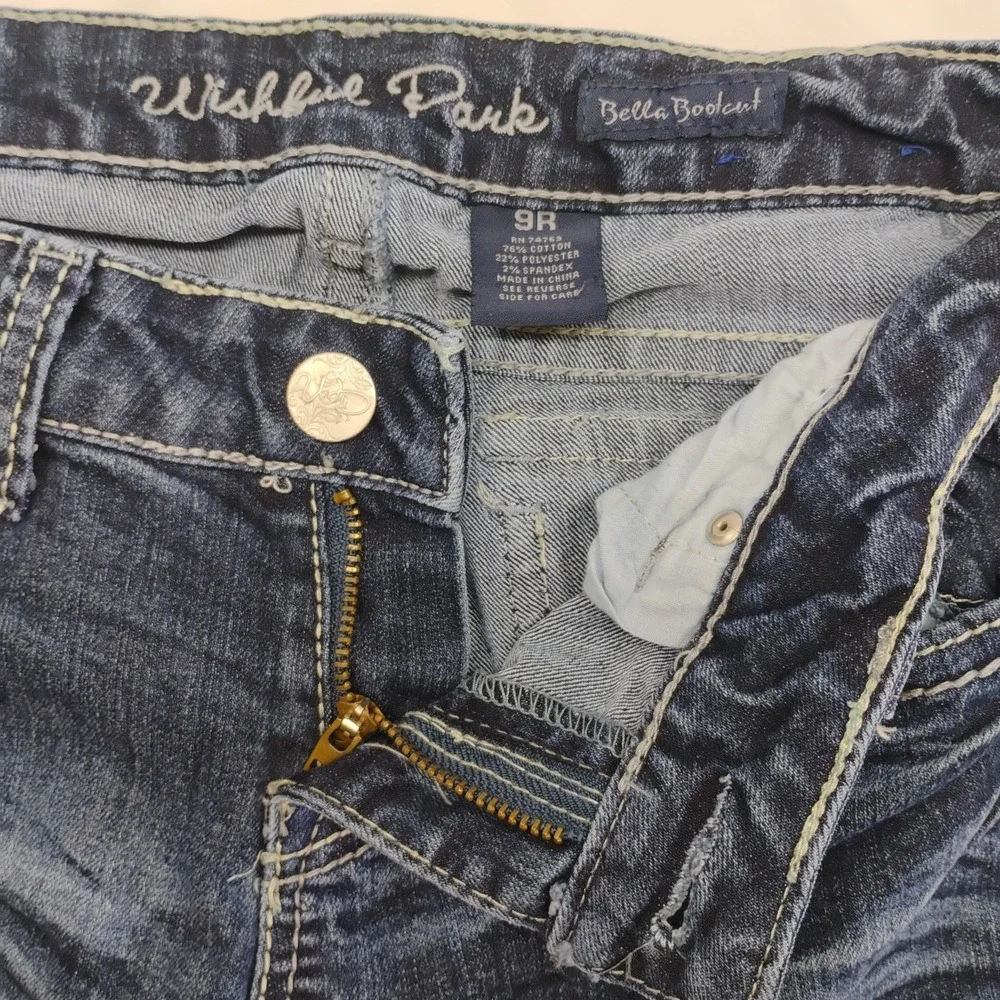 Wishful‎ Park Womens Juniors 9 (28x31) Bella Boot Cut Whiskared Blue Jeans